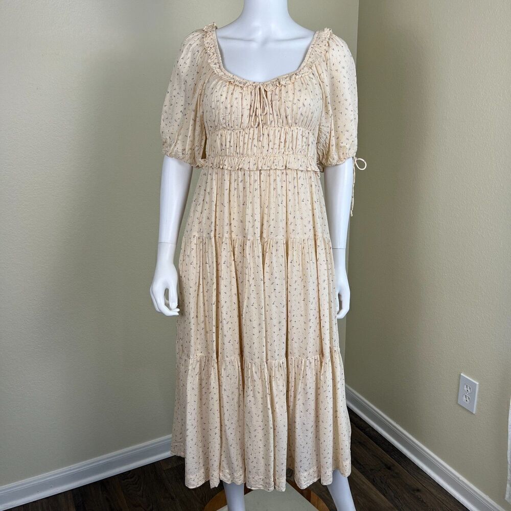 En Saison Women's Size S Yellow Roberta Floral Smocked Ruffle Midi Dress Yellow - Picture 15 of 16
